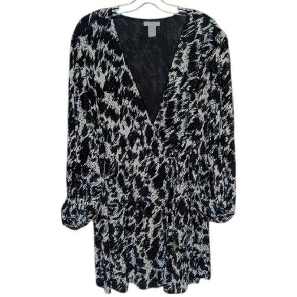 H&M black and white short plissé wrap dress size XXL - Picture 6 of 9